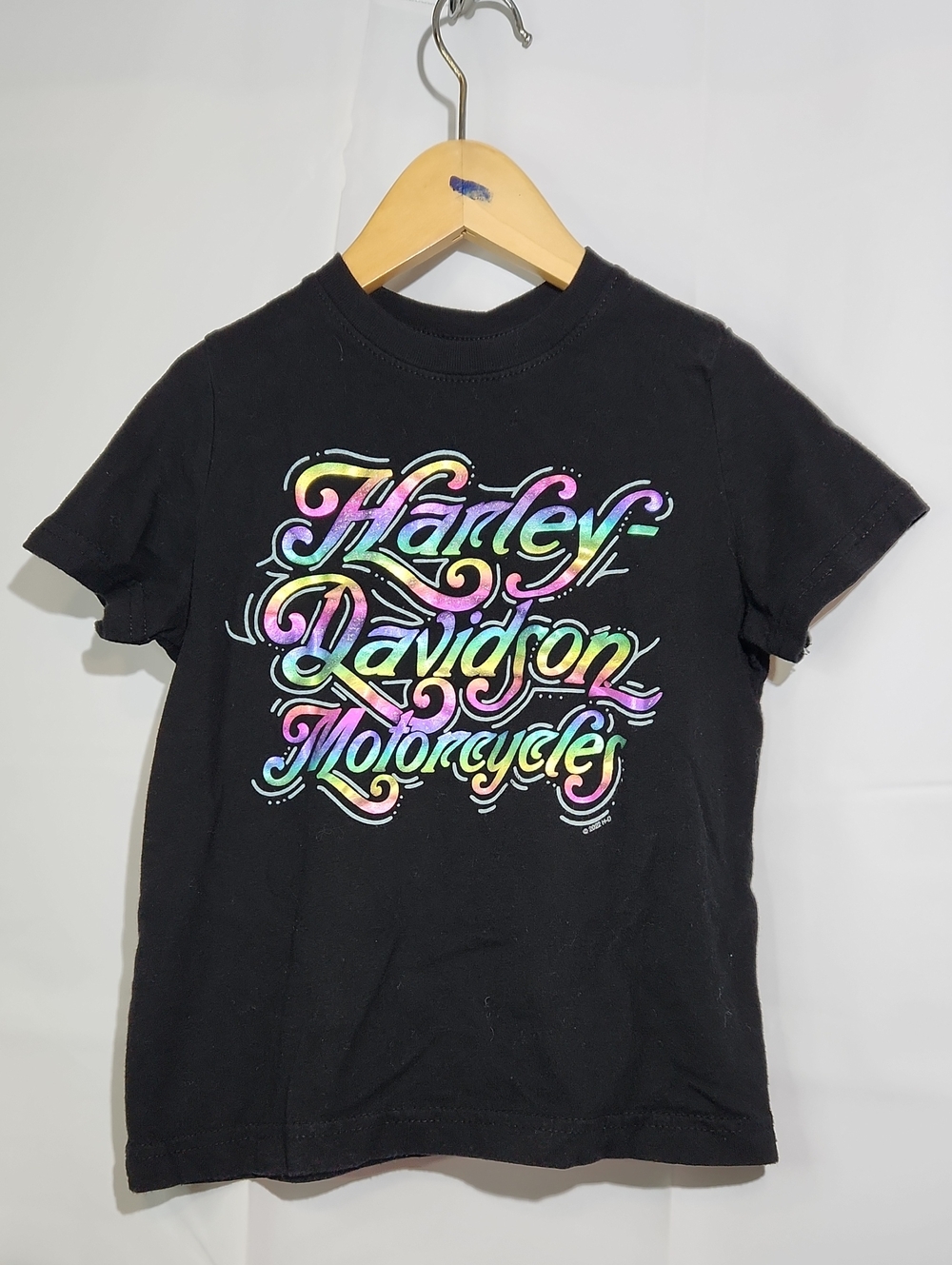 Harley-Davidson Black Cotton Tee with Multicolor Rainbow Script - Kids Size 4